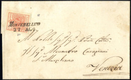 Cover Montebelluna, SI Punti 6, Lettera Del 27.8 Per Venezia Affrancata Con 15 C. Rosa III Tipo Carta A Macchina, Sass.  - Lombardije-Venetië