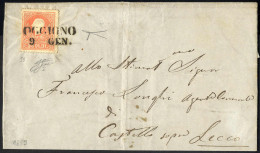 Cover Oggiono, SD Punti 13, Lettera Del 9.1.1859 Per Castello Affrancata Con 5 S. Rosso I Tipo, Firmata Ferrario, Cert.  - Lombardo-Veneto