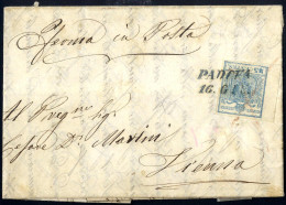 Cover PADOVA 16. GIU In Azzurro (annullo SD (A)) Su 45 Cent I° Tipo Con Bordo Di Foglio, Lettera A Vienna Con L'annotazi - Lombardy-Venetia