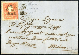 Cover PAULLO MAR 15 (annullo Cor) Su 5 Soldi I° Tipo, Lettera Spedita A Milano, Unica Lettera Conosciuta, Certificato Fe - Lombardo-Vénétie