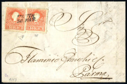 Cover PAVIA 30 MAR (annullo SI) Su Due 5 Soldi I°tipo, Lettera Spedita A Parma, Sass. 25/ P.9 - Lombardo-Venetien