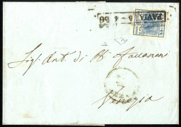 Cover PAVIA 5-4-56 (annullo R56) Su 45 Cent II° Tipo Su Lettera Spedita A Venezia, Ultima Data D'uso Nota Per Il Bollo R - Lombardo-Vénétie