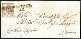 Cover PONTE IN VALTELLINA: Lettera Del 25.1.185.. Per Como, Affrancata Con 30 Cent. Bruno Chiaro, Carta A Mano, I Tipo E - Lombardo-Vénétie