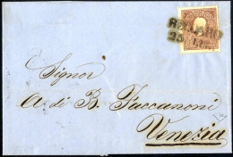 Cover RECOARO 25 LUG (annullo SD Nero Azzurrastro) Su 10 Soldi II° Tipo, Lettera Spedita A Venezia, Certificato E.Diena, - Lombardo-Vénétie