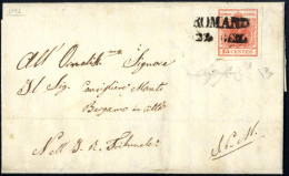 Cover ROMANO 24 GEN (annullo SD) Su 15 Cent. I° Tipo, Lettera Spedita A Bergamo, Certificato E.Diena, Sass. 3 / P.13 - Lombardy-Venetia