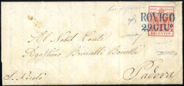 Cover Rovigo, (SD Azzurro Punti 11) Lettera Del 29.6.1850 Ventinovesimo Giorno D`uso Per Padova Affrancata Con 15 C. Ros - Lombardy-Venetia