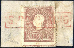 Piece S.BONIFACIO In Rosso (annullo R S.d. (R)) Su Frammento Con 10 Soldi II° Tipo, Inedito Sulla Emissione 1858/59, Ex  - Lombardo-Venetien