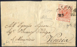 Cover Strà 25 GIU. 1850, 15 Cent I°tipo Su Piccola Lettera A Venezia, Annullo Molto Ben Leggibile, Firmato Enzo Ed Alber - Lombardo-Vénétie