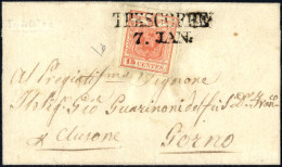 Cover Trescorre, (SI Punti 9), Lettera Del 7.1.1851 Per Gorno Affrancata Con 15 C. Rosso Vermiglio II Tipo Carta A Mano, - Lombardo-Vénétie