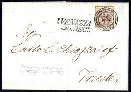 Cover VENEZIA 30.DEC + Annullo Muto (annullo M+SI) Su 30 Cent I° Tipo, Lettera Spedita A Trieste, Sass. 7/ P.8 - Lombardy-Venetia