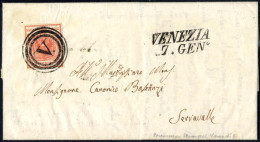 Cover Venezia, M, SI Punti 8, Lettera Del 7.1.1851 Per Serravalle Affrancata Con 15 C. Rosso I Tipo Carta A Mano, Sass.  - Lombardo-Veneto