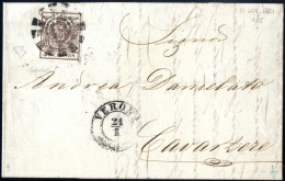 Cover Verona, M, 2CO Punti 11, Lettera Del 21.1.1851 Per Cavarzere Affrancata Con 30 C. Bruno I Tipo Carta A Mano, Firma - Lombardo-Veneto