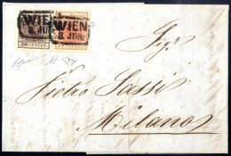 Cover 1852, 15 Cent II° Tipo E 30 Cent I° Tipo Su Lettera Spedita Da "WIEN 3. Juni" A Milano, Raro Uso Di Francobolli De - Lombardo-Vénétie