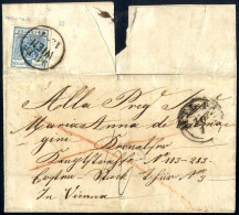 Cover 1857, 45 Cent III°tipo, Carta A Macchina Su Lettera Spedita Da Milano A Vienna, Inizialmente La Lettera Fu Tassata - Lombardije-Venetië