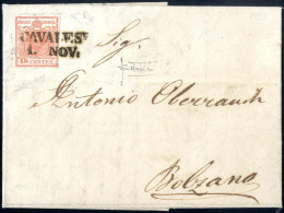 Cover 1851, 15 Cent II° Tipo, Carta A Mano, Su Lettera Da "CAVALESE 1.NOV" Spedita A Bolzano, Raro Uso Di Francobolli De - Lombardo-Veneto