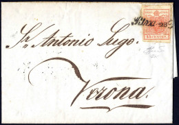 Cover 1851, 15 Cent I° Tipo Con Spazio Tipografico In Alto, Carta A Mano, Su Lettera Da "RIVA 28/3" Spedita A Verona, Ra - Lombardy-Venetia