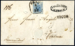 Cover 1850, 45 Cent I° Tipo Su Raccomandata Spedita Da "PRAG 2/5 3U" A Verona, Raro Uso Di Francobolli Del Lombardo-Vene - Lombardy-Venetia