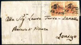 Cover 1851, Coppia Del 15 Cent I° Tipo Su Lettera Spedita Da "GÖRZ 18 FEB" A Lonigo, Raro Uso Di Francobolli Del Lombard - Lombardy-Venetia