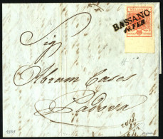 Cover 1850, 3 Kreuzer (I°tipo, Carta A Mano) Con Bordo Di Foglio Di 11mm Su Lettera Da "BASSANO 14 FEB" (annullo SD) A P - Lombardy-Venetia