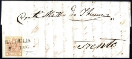 Cover 1850, 6 Kreuzer (I°tipo) Bruno Rossiccio Carta A Mano Su Lettera Da "BATTAGLIA 8 LUG" (annullo SD) A Trento, Raro  - Lombardije-Venetië