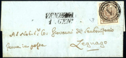 Cover 1850, 6 Kreuzer (I°tipo, Carta A Mano) Su Lettera Da "VENEZIA 1. GEN" (annullo M+SI) Con Il Bollo Muto A Legnago,  - Lombardo-Venetien