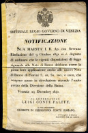 1841, Dekret Bezüglich Der Einführung Der Fünf Neuen Banknoten Vom Gouverneurs Von Venedig Graf Palffyin Venetien, Und Z - Austria