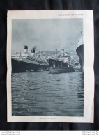 Porto Di Genova: Transatlantici + Gru Meccaniche E Piroscafi Stampa Del 1928 - Other & Unclassified