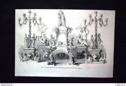 Gruppo Di Vasellame Offerto Lord Ellenborough, Hunt E Roskell Incisione Del 1851 - Voor 1900