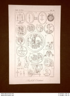 Incisione In Rame Del 1846 Cristianesimo Simboli Cristiani Bonatti - Cantù - Voor 1900
