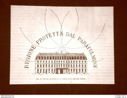 Incisione Del 1875 Invenzione Regione Protetta Da Un Parafulmine Secondo Perrot - Voor 1900