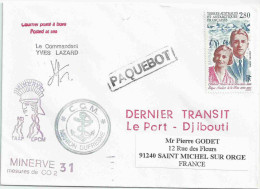 YT 198 - Andrée Et Edgar Aubert De La Rüe - Posté à Bord Du MD - Paquebot - Dernier Transit Le Port Djibouti - Covers & Documents