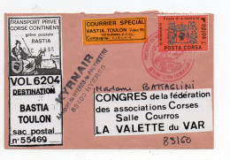 !!! GREVE DE CORSE DE 1995, COURRIER SPECIAL BASTIA - TOULON AVEC TIMBRE ET VIGNETTE DE GREVE - Documentos