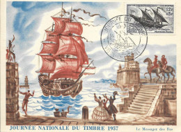 Carte Maximum Journée Du Timbre 1957  , N°1093 Yt, Le Messager Des îles, Voilier, 16/3/1957 Vieux Charmont - 1950-1959