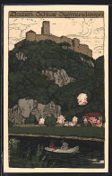 Steindruck-Cartolina Bozen, Schloss Sigmundkron, Ruderpartie  - Bolzano (Bozen)