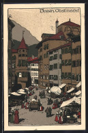 Steindruck-Cartolina Bozen, Obstmarkt  - Bolzano (Bozen)