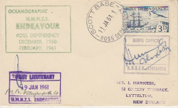 Ross Dependency HMNZS Endeavour 2 Signatures Ca Scott Base 11 JA 1961 (RO212) - Lettres & Documents