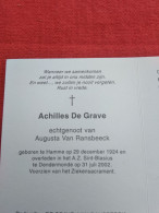 Doodsprentje Achilles De Grave / Hamme 29/12/1924 Dendermonde 31/7/2002 ( Augusta Van Ransbeeck ) - Religion & Esotérisme