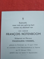 Doodsprentje François Notenboom / Antwerpen 13/4/1944 Hamme 22/2/1994 ( Magdalena Kinders ) - Religion & Esotérisme