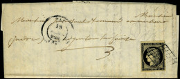Lettre N° 3, 20c Noir Obl. Grille + Cachet à Date Paris Janv 1850, TB - Altri & Non Classificati
