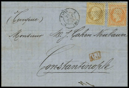 Lettre N° 21 + 24, 10 + 40c Obl Roulette De Pointillés Sur L Paris 25 Août 65 Pour Constantinople, Arrivée Au Verso 2 Se - Other & Unclassified