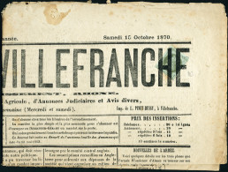 Lettre N° 25. 1c Empire Lauré Seul S/journal Complet, Le Journal De Villefranche Du 15 Octobre 1870. Timbre T.B., Journa - Autres & Non Classés