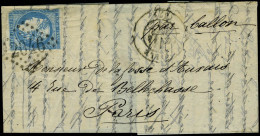 Lettre N° 44, 20c Bleu S/Lettre Obl. 2046 Lille Du 14 Janv 71 Pour Paris Tentative D'entrée Pendant Le Siège De Paris, T - Autres & Non Classés