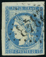 Oblitéré N° 44A, 20c Bleu Rep. 1, Coin De Feuille, SUP, Signé Brun - Andere & Zonder Classificatie