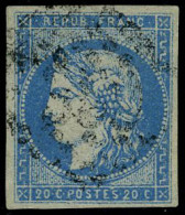 Oblitéré N° 44A, 20c Bleu Type I, Report 1, TB, Signé JF Brun - Sonstige & Ohne Zuordnung
