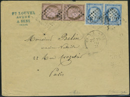 Lettre N° 60Cb, 25c Bleu, Paire Horizontale Type II +III + Paire Du 10c (58) Sur Lettre De Sens Sur Yonne 29 Mai 74 Pour - Sonstige & Ohne Zuordnung