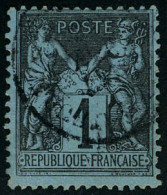 Oblitéré N° 84, Le Noir S/bleu De Prusse, Très Belle Nuance Vive, Signé Calves + Certificat Brun - Other & Unclassified