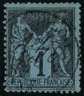 Oblitéré N° 84, Le Noir S/bleu De Prusse, OBL Légère, Bon Centrage, Petite Fente Recollée, Cert. Brun - Other & Unclassified