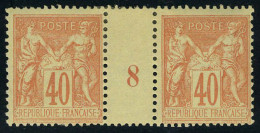 Neuf Avec Charnière N° 94, 40c Rouge Orange Type II Paire Hor Millésime 8 T.B. - Other & Unclassified