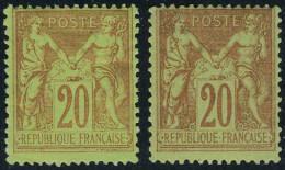 Neuf Sans Charnière N° 96 + 96a, 20c Brique S/vert Les 2 Nuances - TB - Ph.WEB - Other & Unclassified