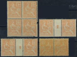 N° 117, 15c Orange, Paires Millésime 1,2 + Paire Recto Verso + Bloc De 4 Non Dent. Partiel + 1 Ex. Gros Chiffre 15 - TB, - Other & Unclassified